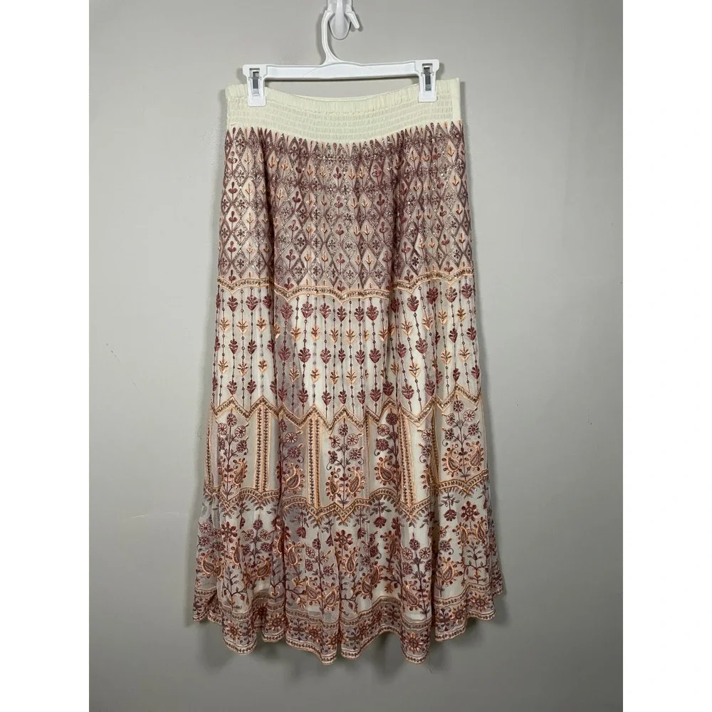 Soft‎ Surroundings Inez Maxi Skirt Size Small Embroidered Sequin Bohemian Gypsy